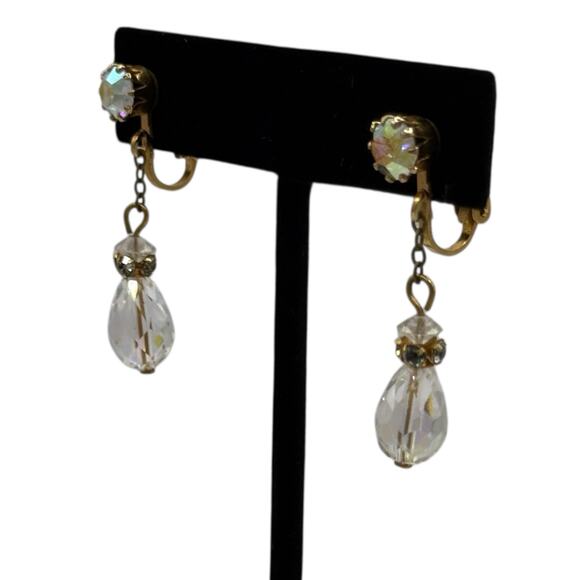 Vintage Gold tone Crystal Dangle Drop Earrings Dressy Glam Eveningwear Sparkle - Picture 10 of 10